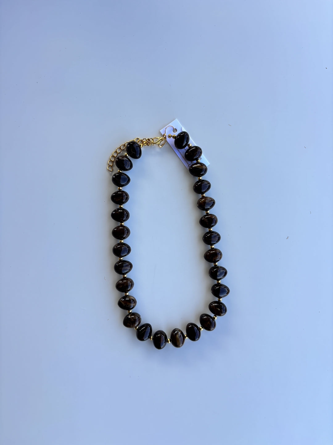 Brown - Bauble Bead with Gold Bead Necklace
