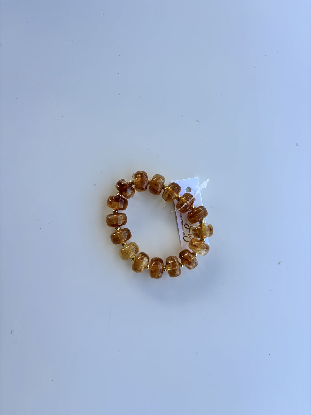 Honey - Bead with Gold Bead Stretch Bracelet
