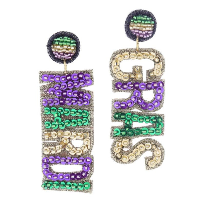 Green, Gold, Purple Posts with Mardi Gras Earrings