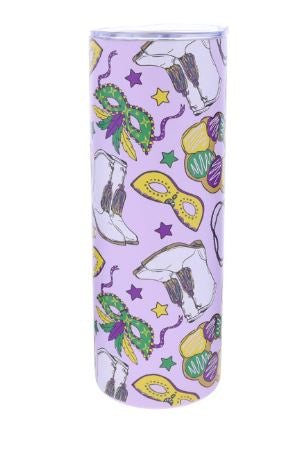 Mardi Gras 20 Oz. Skinny Tumbler With Lid And Staw