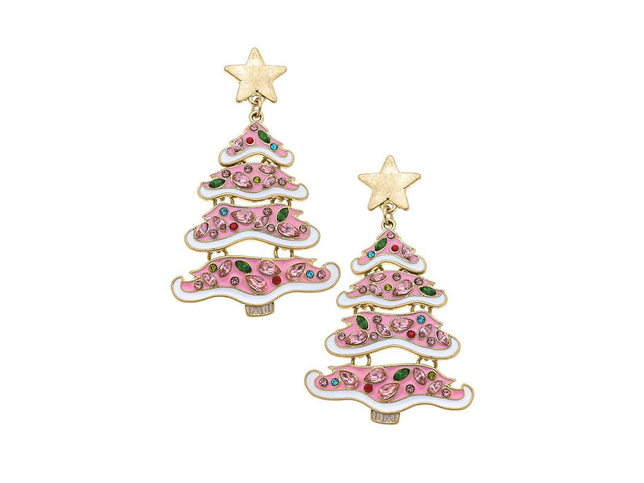 Holiday Jeweled Enamel Christmas Tree Earrings