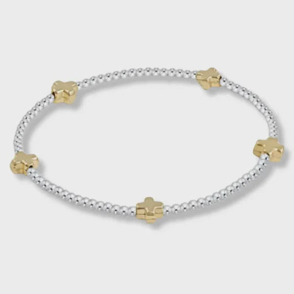 Signature Cross Small Sterling Mixed Metal Pattern Bead Bracelet - Gold