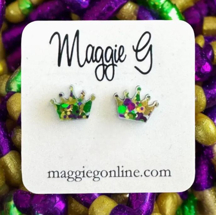 Mardi Gras Crown Stud Earrings