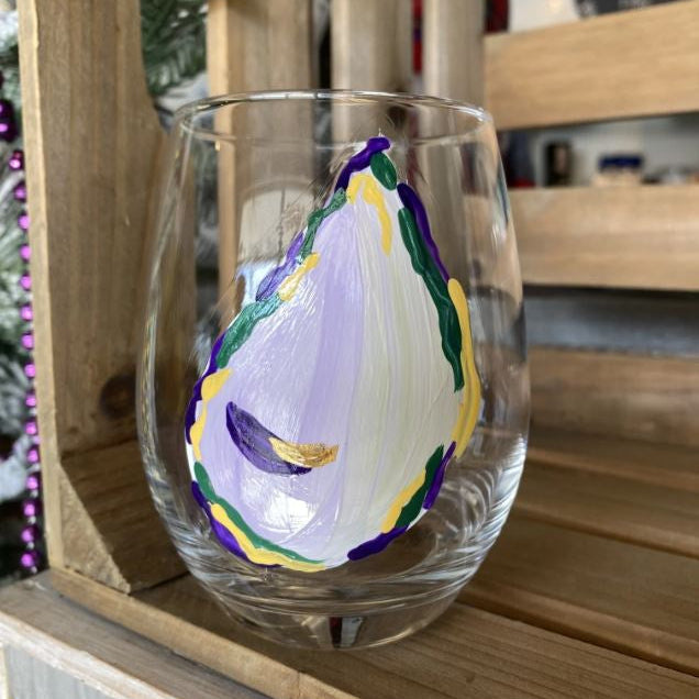 Mardi Gras Oyster Stemless Wine Glass