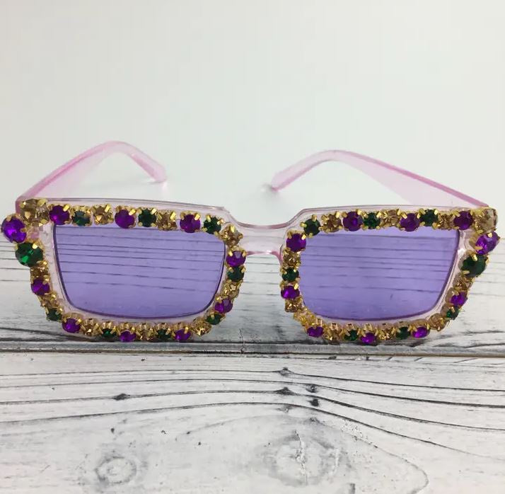 Mardi Gras Rhinestone Sunglasses Purple