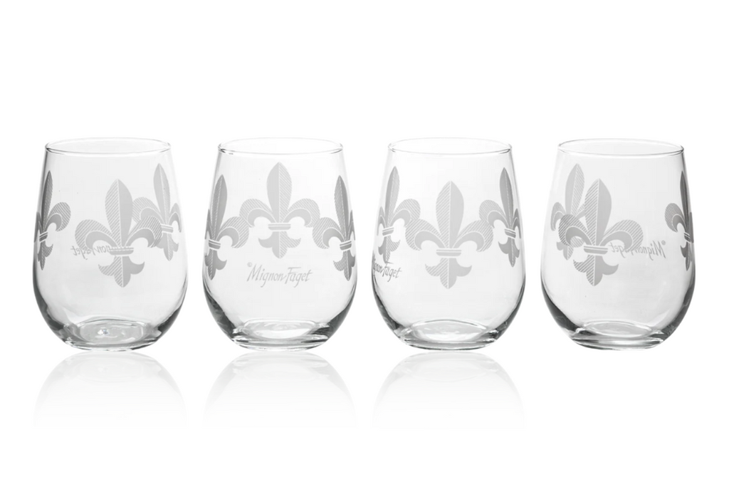 Mignon Faget Stemless Wine Fleur De Lis Glasses (Set of 4)