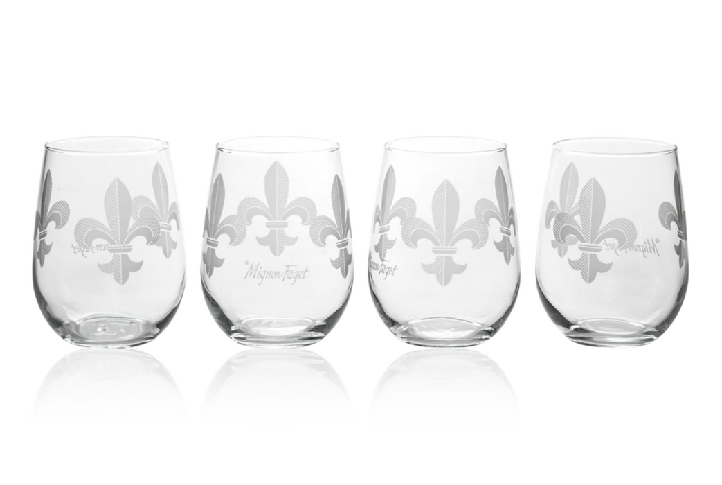 Mignon Faget Stemless Wine Fleur De Lis Glasses (Set of 4)
