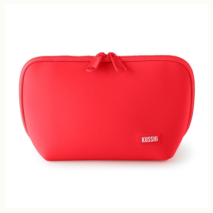 Neoprene Makeup Bag - Coral Red/Periwinkle