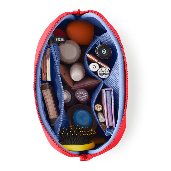 Neoprene Makeup Bag - Coral Red/Periwinkle