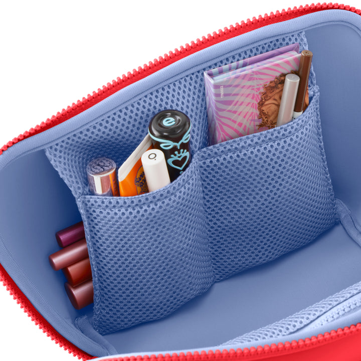 Neoprene Makeup Bag - Coral Red/Periwinkle