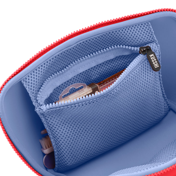 Neoprene Makeup Bag - Coral Red/Periwinkle