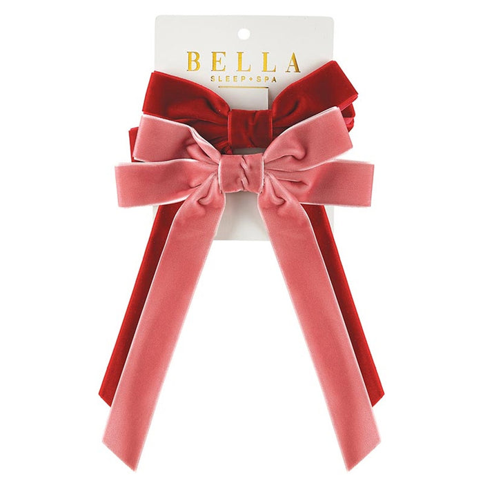 Red/Blush Velvet Bow Clip Set