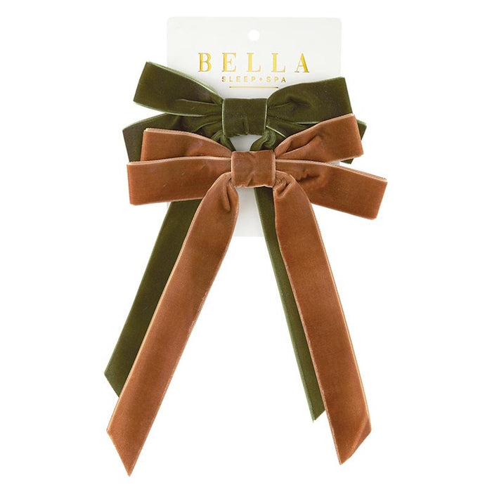 Brown/Green Velvet Bow Clip Set