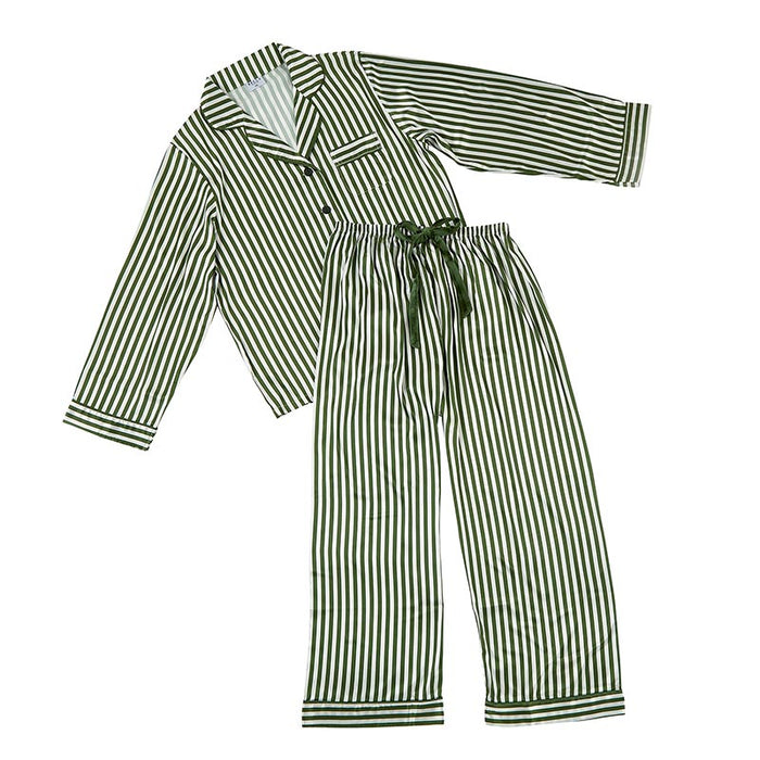 Long Sleeve Green Stripe Pajama Pant Set