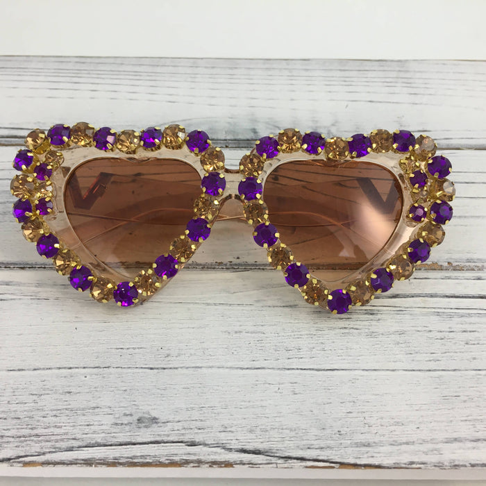 Purple & Gold Stone Heart Sunglasses