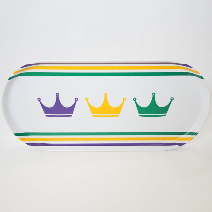 Eyeglass case with colorful crowns on a white background