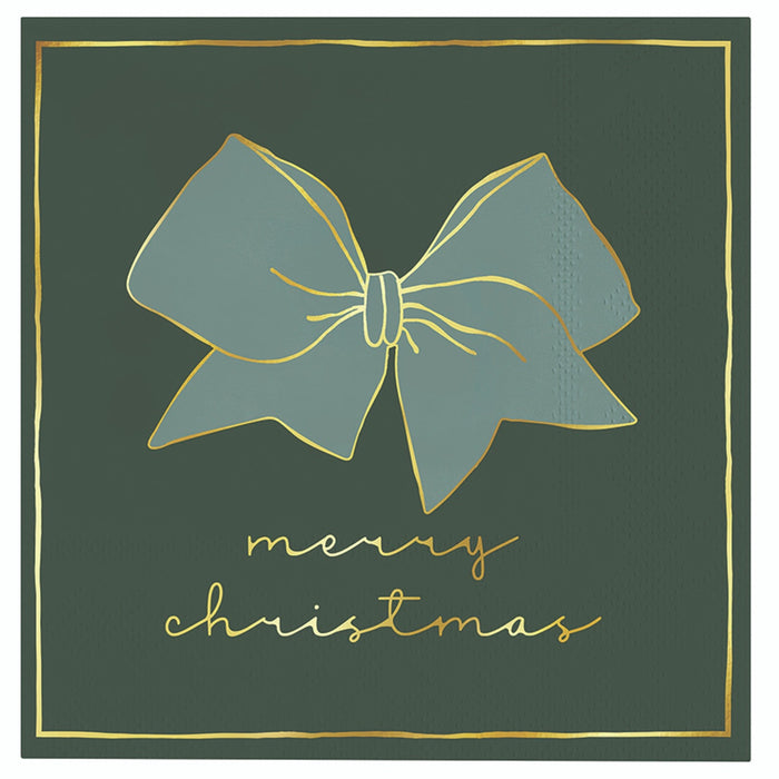 Cocktail Napkins - Merry Christmas Blue Bow