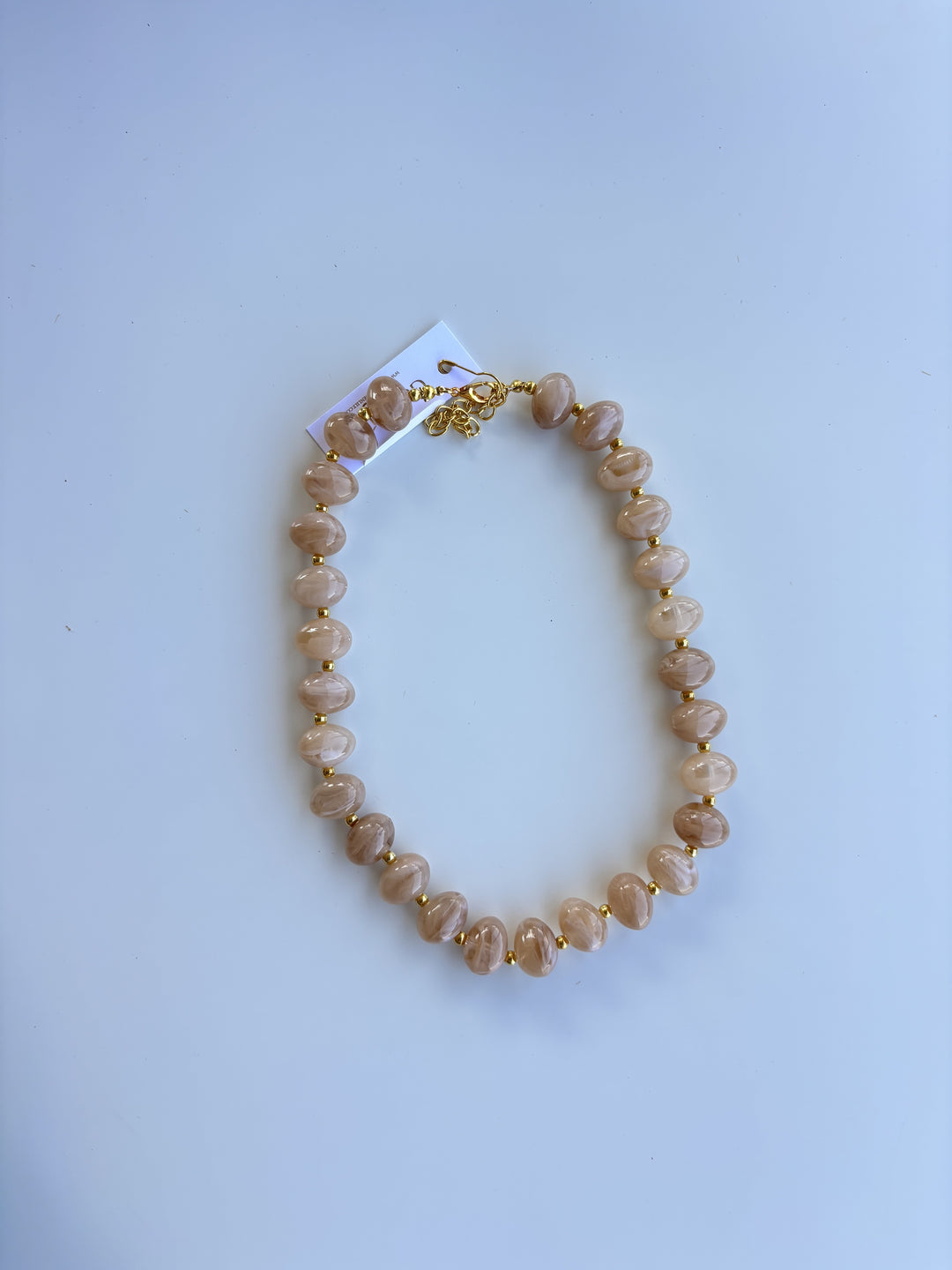 Taupe - Bauble Bead with Gold Bead Necklace