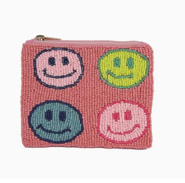 Beaded Happy Face Theme Coin Purse