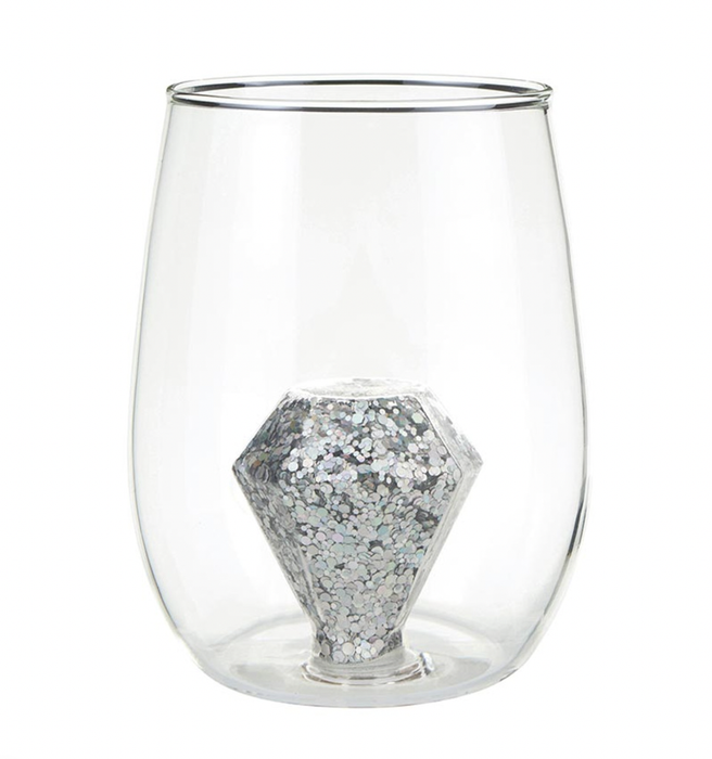 Stemless Wine Glass with Figurine - Glitter Diamond