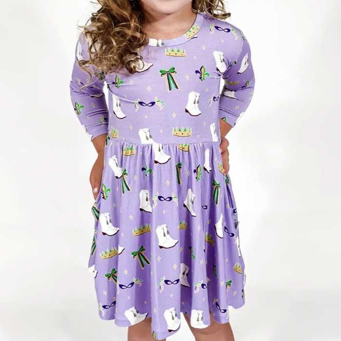 Mardi Gras Queen Kids 3/4 Sleeve Dress