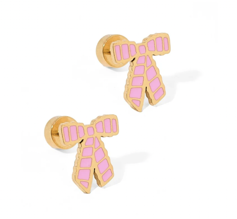 Screwback Stud Earrings - Conley Pink Bow