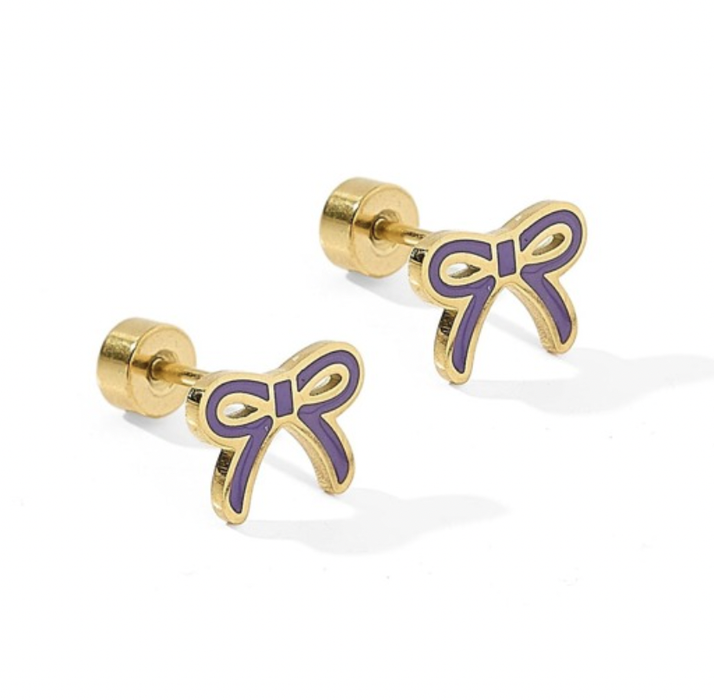 Screwback Stud Earrings - Sadie Bow Purple