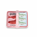 Ceramic divided serving dish featuring a colorful sardine tin illustration with red and mint green fish on pink and light blue backgrounds centered on a white background including the bold text SARDINES IN OLIVE OIL