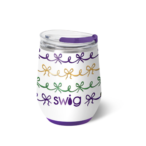 Mardi Gras Bows Stemless Wine Cup 12oz