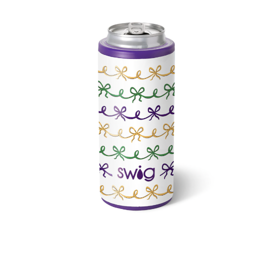Mardi Gras Bows Skinny Can Cooler 12oz