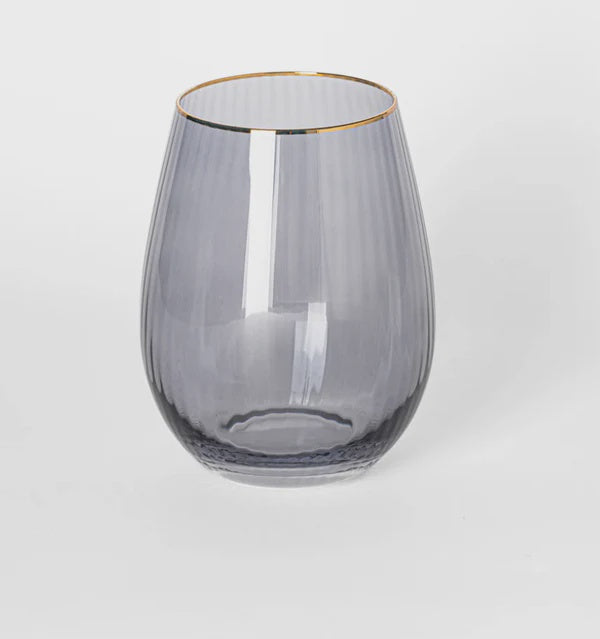 Ribbed Smoke Stemless Wine Glass