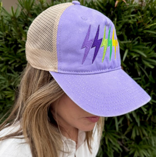 Mardi Gras Bolt Lavender Mesh Trucker Hat