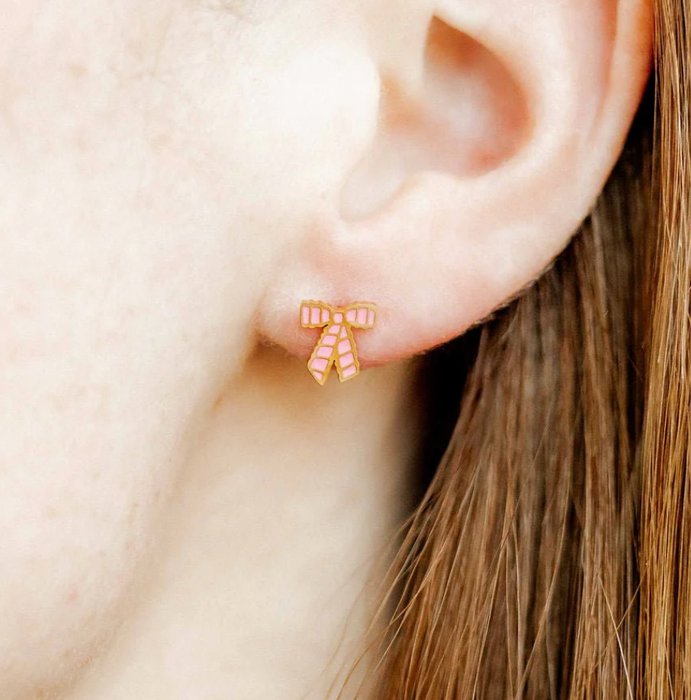 Screwback Stud Earrings - Conley Pink Bow