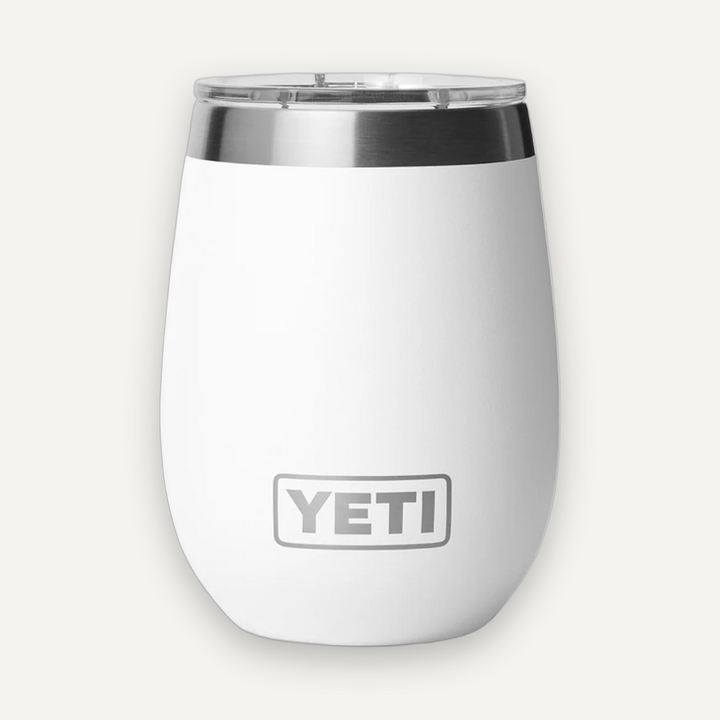 White YETI insulated wine tumbler with clear lid