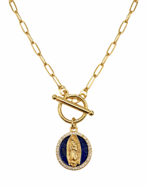 Sacred Paperclip Necklace - Lapis Virgin Mary