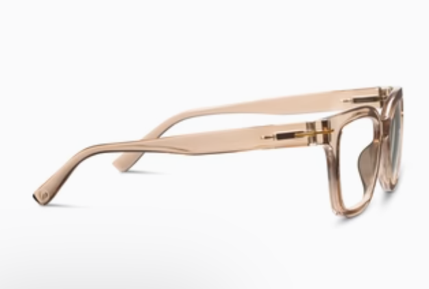 Translucent tan square-frame glasses, side view