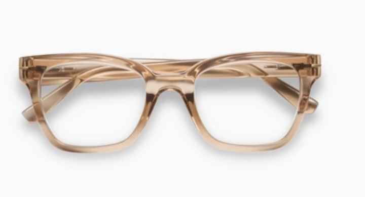 Translucent tan glasses folded, front view