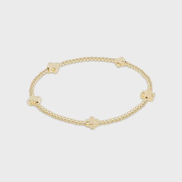 Signature Cross Small Gold Pattern 2mm Bead Bracelet