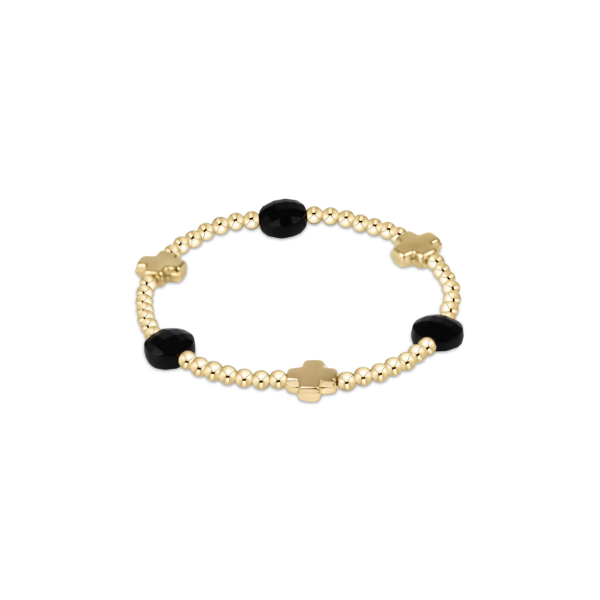 Signature Cross Admire 3mm Faceted Onyx Gold Bead Bracelet