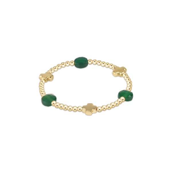 Signature Cross Admire 3mm Green Onyx Gold Bead Bracelet