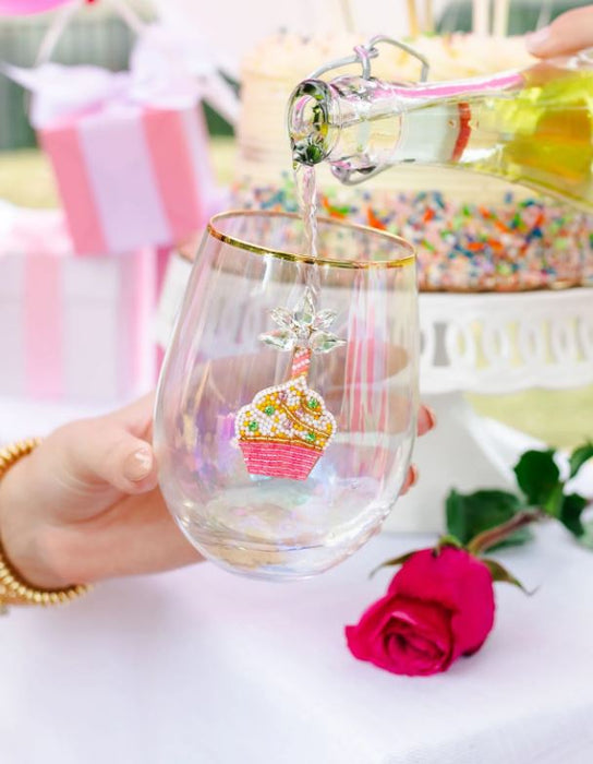 Stemless Beaded Cupcake Wine Glass