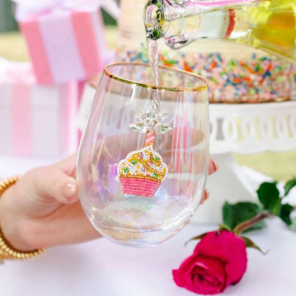 Stemless Beaded Cupcake Wine Glass