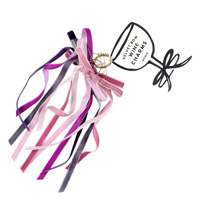 Velvet Bow Wine Charms - Set of 6 - Lilac