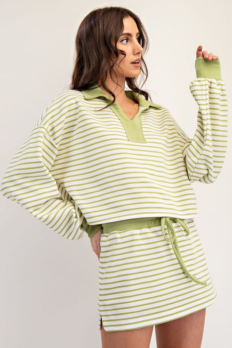 Striped Long Sleeve Cropped Pullover (TOP ONLY)