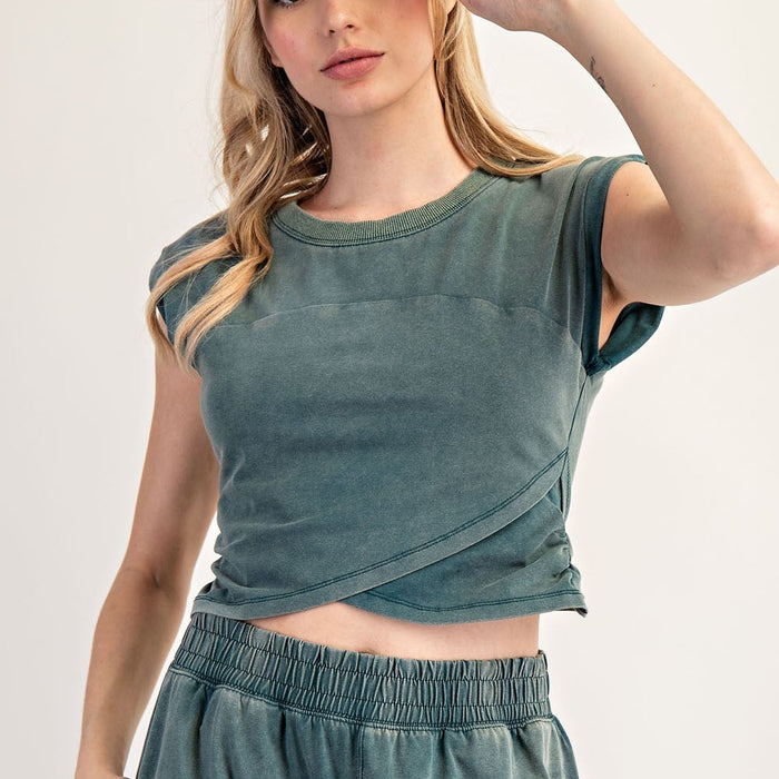 Mineral Washed Short Sleeve Wrap Top