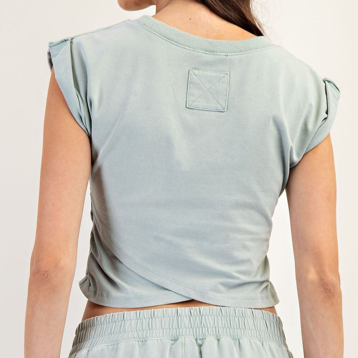 Mineral Washed Short Sleeve Wrap Top