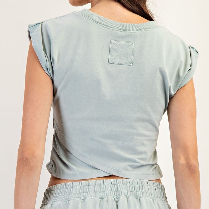 Mineral Washed Short Sleeve Wrap Top
