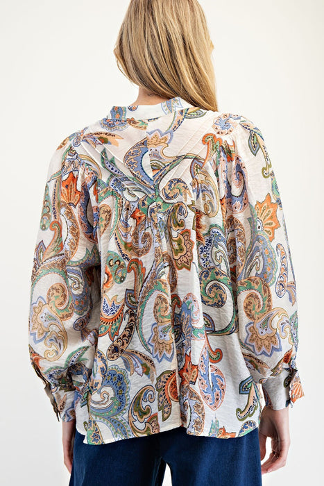 Paisley Printed Bubble Sleeve Top