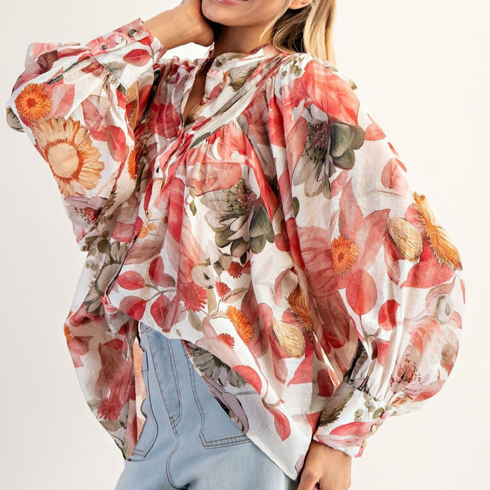 Floral Printed Button Down Shirt Top