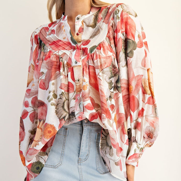 Floral Printed Button Down Shirt Top